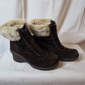 BareTraps Women's Dark Brown Leather Faux Fur Winter Boots Size 6